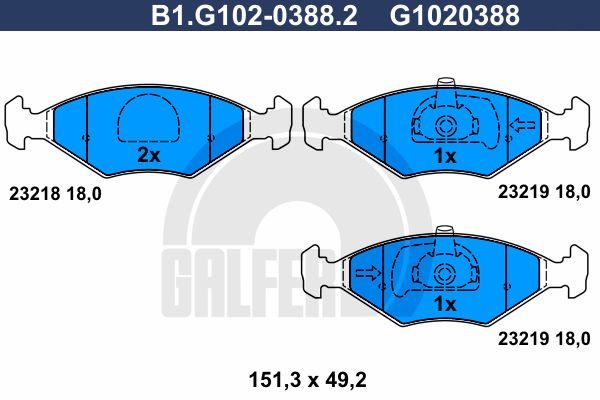 GALFER Комплект тормозных колодок, дисковый тормоз B1.G102-0388.2
