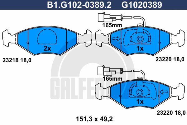 GALFER Комплект тормозных колодок, дисковый тормоз B1.G102-0389.2