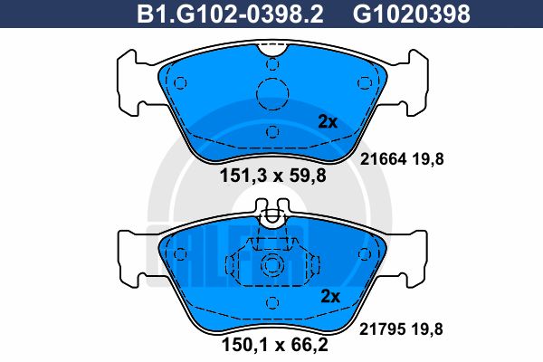 GALFER Комплект тормозных колодок, дисковый тормоз B1.G102-0398.2