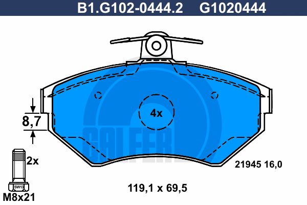 GALFER Piduriklotsi komplekt,ketaspidur B1.G102-0444.2