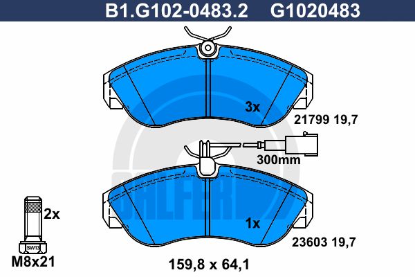 GALFER Piduriklotsi komplekt,ketaspidur B1.G102-0483.2