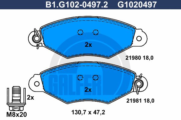GALFER Комплект тормозных колодок, дисковый тормоз B1.G102-0497.2