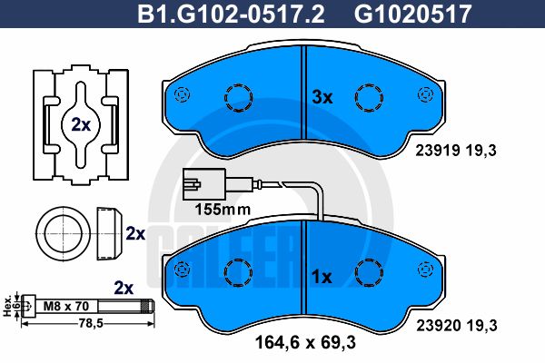 GALFER Piduriklotsi komplekt,ketaspidur B1.G102-0517.2