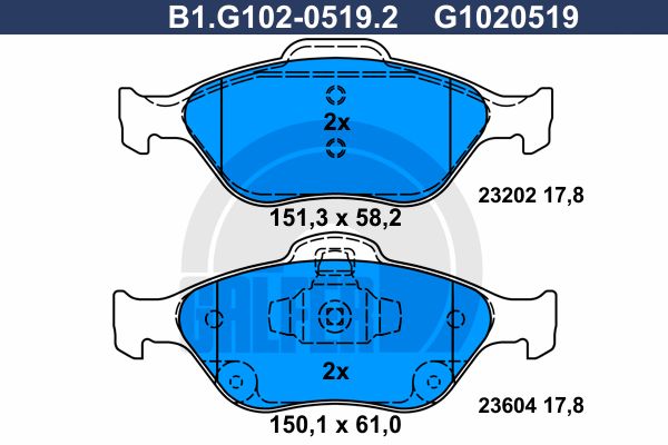 GALFER Комплект тормозных колодок, дисковый тормоз B1.G102-0519.2
