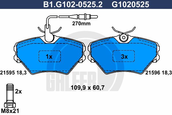 GALFER Piduriklotsi komplekt,ketaspidur B1.G102-0525.2