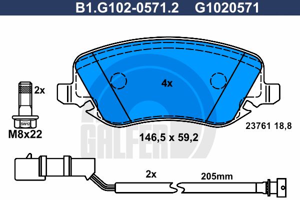 GALFER Комплект тормозных колодок, дисковый тормоз B1.G102-0571.2