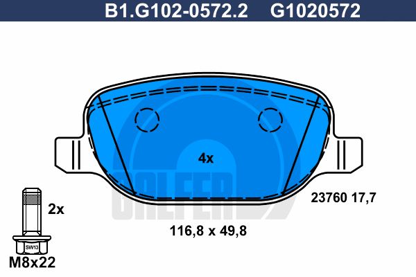 GALFER Комплект тормозных колодок, дисковый тормоз B1.G102-0572.2