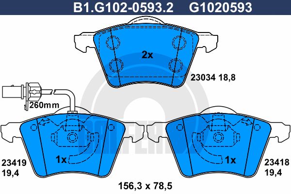 GALFER Piduriklotsi komplekt,ketaspidur B1.G102-0593.2