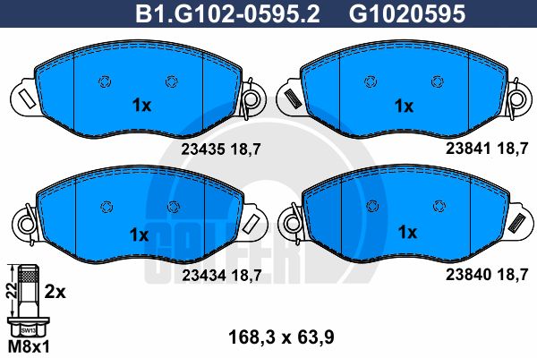 GALFER Piduriklotsi komplekt,ketaspidur B1.G102-0595.2