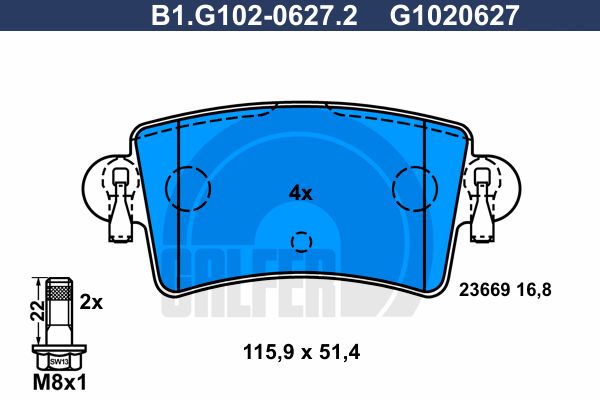 GALFER Piduriklotsi komplekt,ketaspidur B1.G102-0627.2