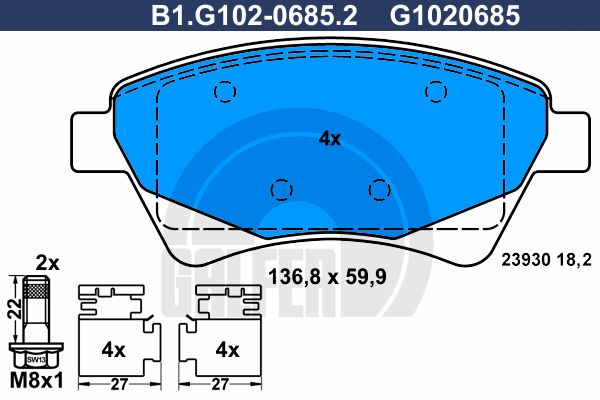 GALFER Piduriklotsi komplekt,ketaspidur B1.G102-0685.2