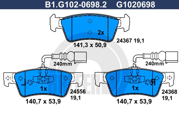 GALFER Комплект тормозных колодок, дисковый тормоз B1.G102-0698.2