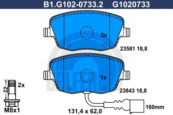 GALFER Piduriklotsi komplekt,ketaspidur B1.G102-0733.2