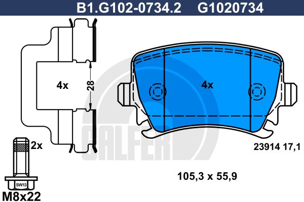 GALFER Piduriklotsi komplekt,ketaspidur B1.G102-0734.2