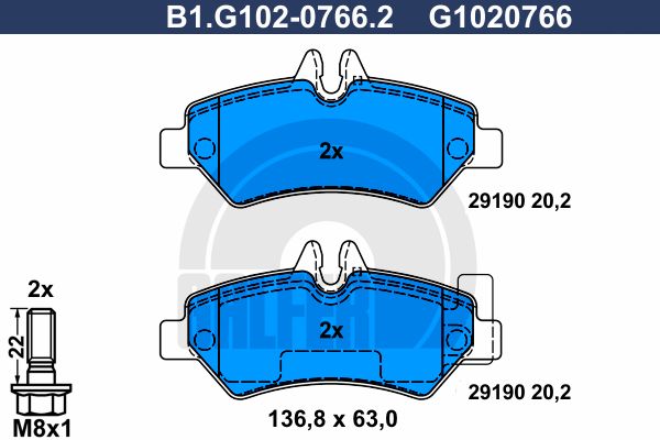 GALFER Piduriklotsi komplekt,ketaspidur B1.G102-0766.2