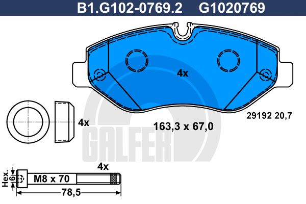 GALFER Комплект тормозных колодок, дисковый тормоз B1.G102-0769.2