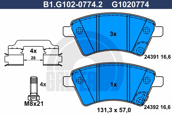 GALFER Piduriklotsi komplekt,ketaspidur B1.G102-0774.2