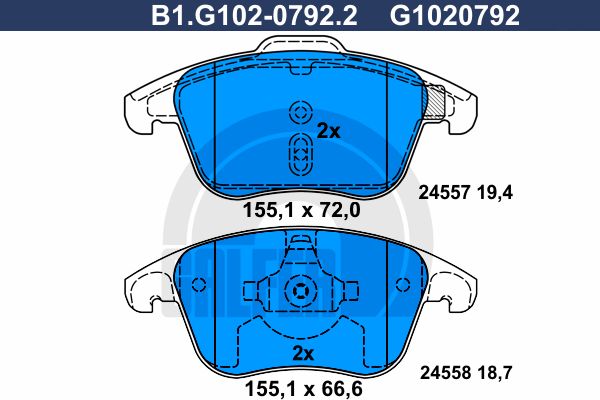 GALFER Комплект тормозных колодок, дисковый тормоз B1.G102-0792.2