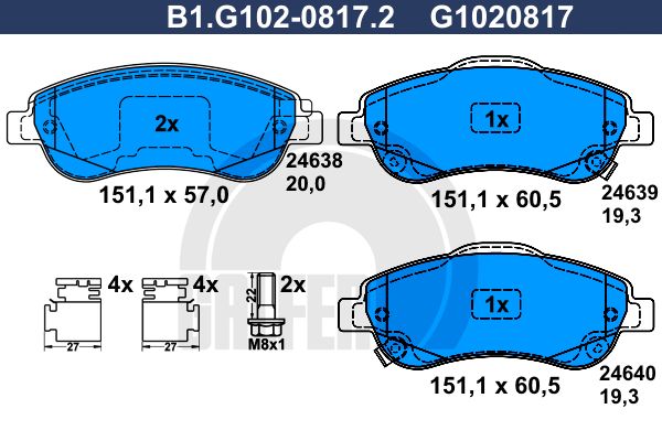 GALFER Piduriklotsi komplekt,ketaspidur B1.G102-0817.2