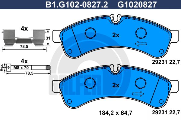 GALFER Piduriklotsi komplekt,ketaspidur B1.G102-0827.2