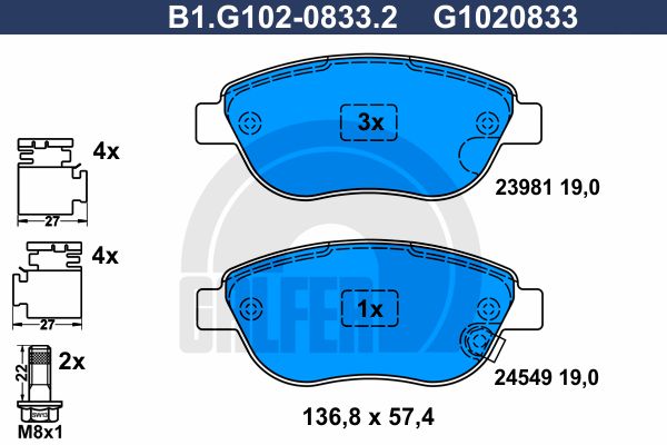 GALFER Комплект тормозных колодок, дисковый тормоз B1.G102-0833.2