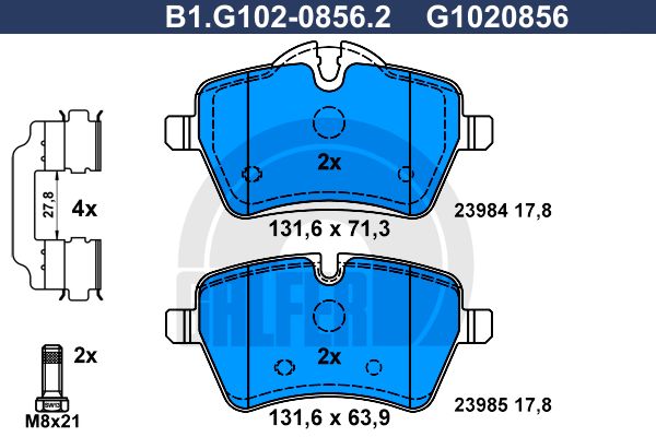 GALFER Комплект тормозных колодок, дисковый тормоз B1.G102-0856.2