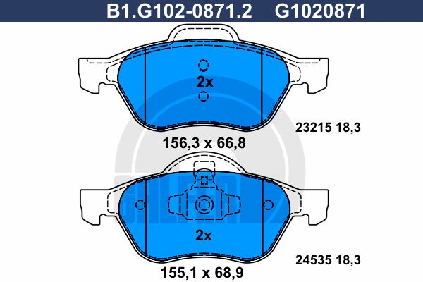 GALFER Комплект тормозных колодок, дисковый тормоз B1.G102-0871.2