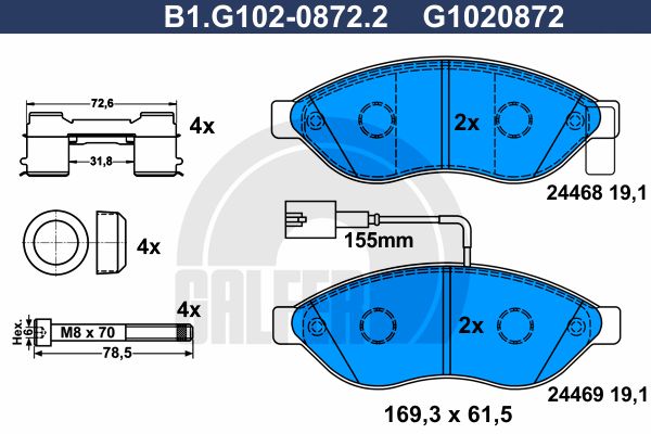 GALFER Комплект тормозных колодок, дисковый тормоз B1.G102-0872.2