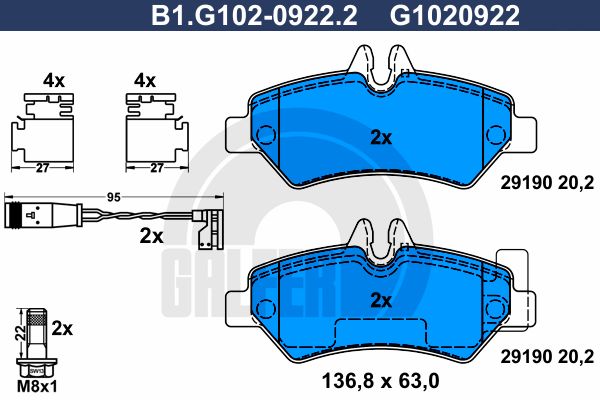 GALFER Piduriklotsi komplekt,ketaspidur B1.G102-0922.2