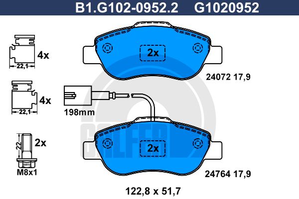 GALFER Комплект тормозных колодок, дисковый тормоз B1.G102-0952.2