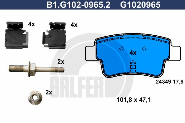 GALFER Piduriklotsi komplekt,ketaspidur B1.G102-0965.2