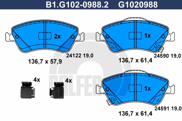 GALFER Piduriklotsi komplekt,ketaspidur B1.G102-0988.2