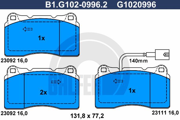 GALFER Комплект тормозных колодок, дисковый тормоз B1.G102-0996.2