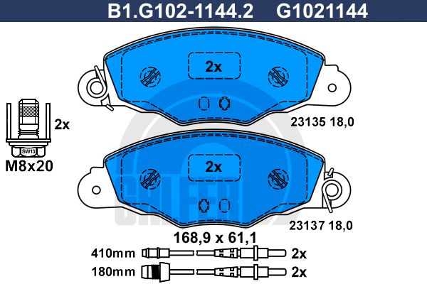 GALFER Комплект тормозных колодок, дисковый тормоз B1.G102-1144.2