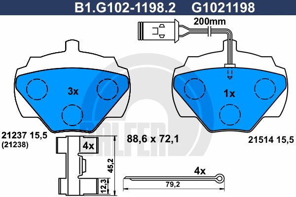 GALFER Комплект тормозных колодок, дисковый тормоз B1.G102-1198.2