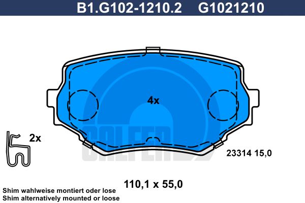 GALFER Комплект тормозных колодок, дисковый тормоз B1.G102-1210.2