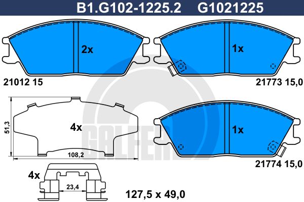 GALFER Piduriklotsi komplekt,ketaspidur B1.G102-1225.2