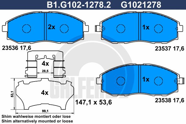 GALFER Комплект тормозных колодок, дисковый тормоз B1.G102-1278.2