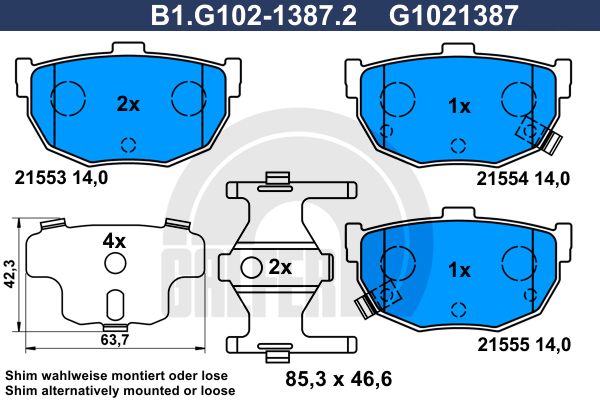 GALFER Комплект тормозных колодок, дисковый тормоз B1.G102-1387.2