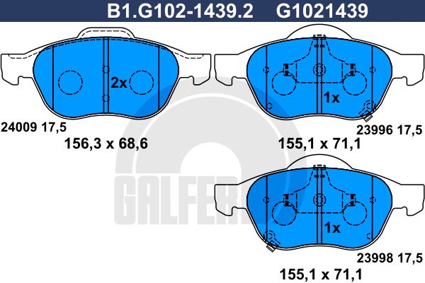 GALFER Piduriklotsi komplekt,ketaspidur B1.G102-1439.2