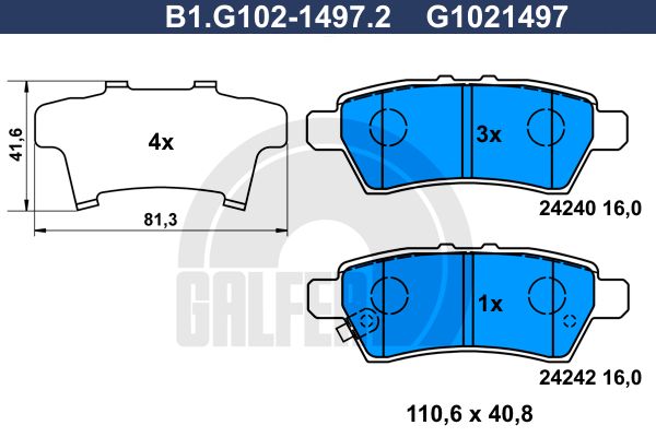 GALFER Комплект тормозных колодок, дисковый тормоз B1.G102-1497.2