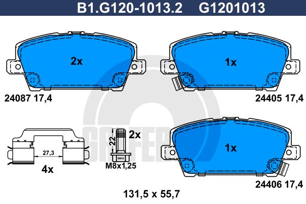 GALFER Piduriklotsi komplekt,ketaspidur B1.G120-1013.2