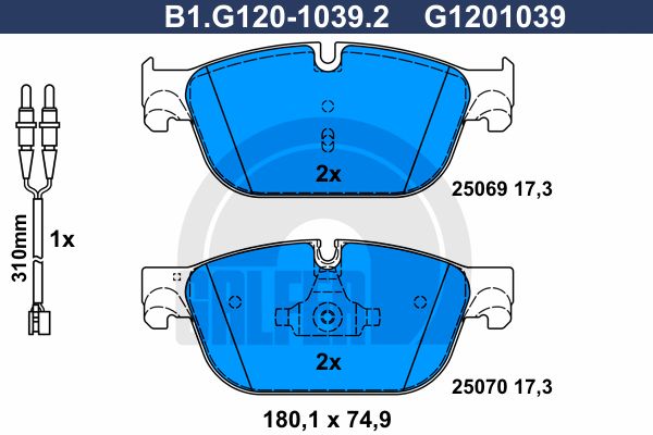 GALFER Piduriklotsi komplekt,ketaspidur B1.G120-1039.2