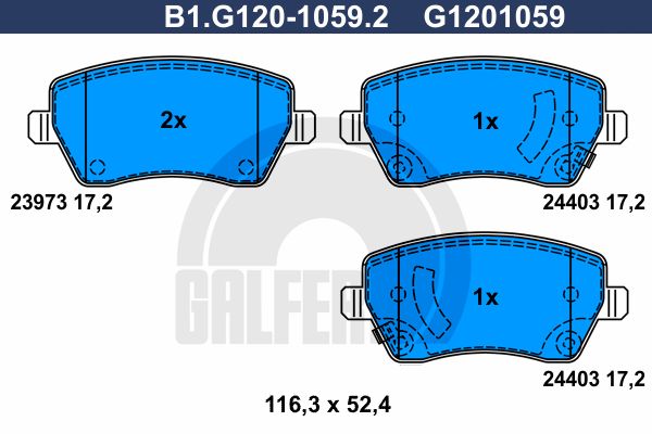 GALFER Piduriklotsi komplekt,ketaspidur B1.G120-1059.2