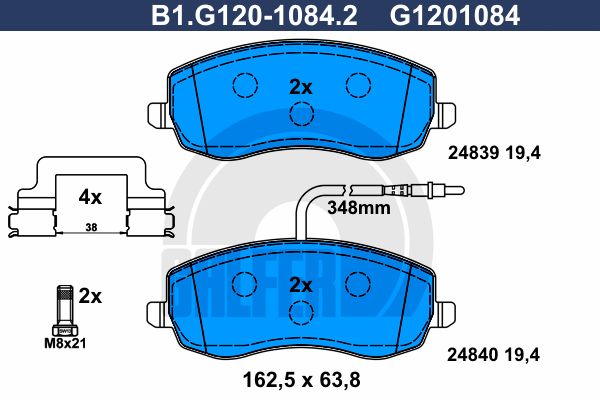 GALFER Piduriklotsi komplekt,ketaspidur B1.G120-1084.2