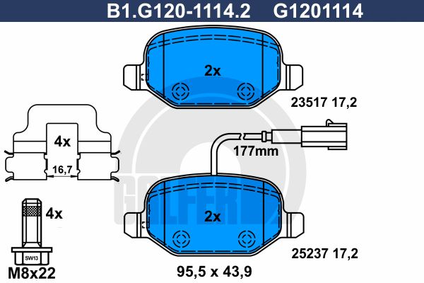 GALFER Piduriklotsi komplekt,ketaspidur B1.G120-1114.2