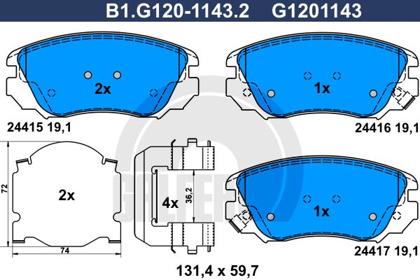 GALFER Комплект тормозных колодок, дисковый тормоз B1.G120-1143.2