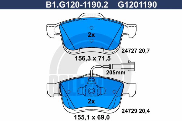 GALFER Комплект тормозных колодок, дисковый тормоз B1.G120-1190.2