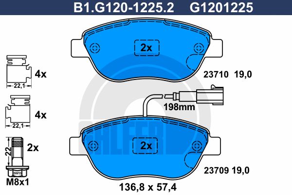 GALFER Piduriklotsi komplekt,ketaspidur B1.G120-1225.2