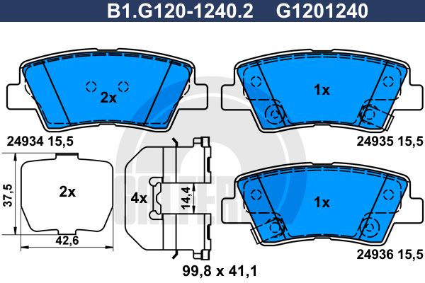 GALFER Piduriklotsi komplekt,ketaspidur B1.G120-1240.2